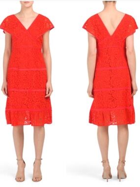 NANETTE LEPORE Flounce Hem Lace Midi Calypso Dress